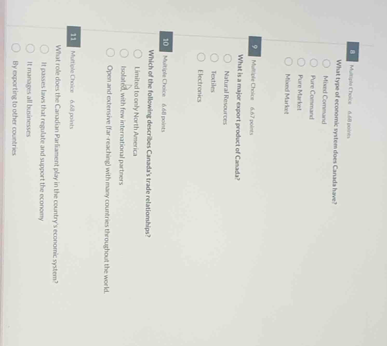 8 multiple choice 6.68 points what type of economic system does canada …