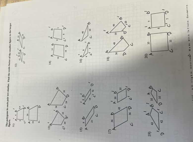 the polygons in each pair are similar. find the scale factor of the sma…