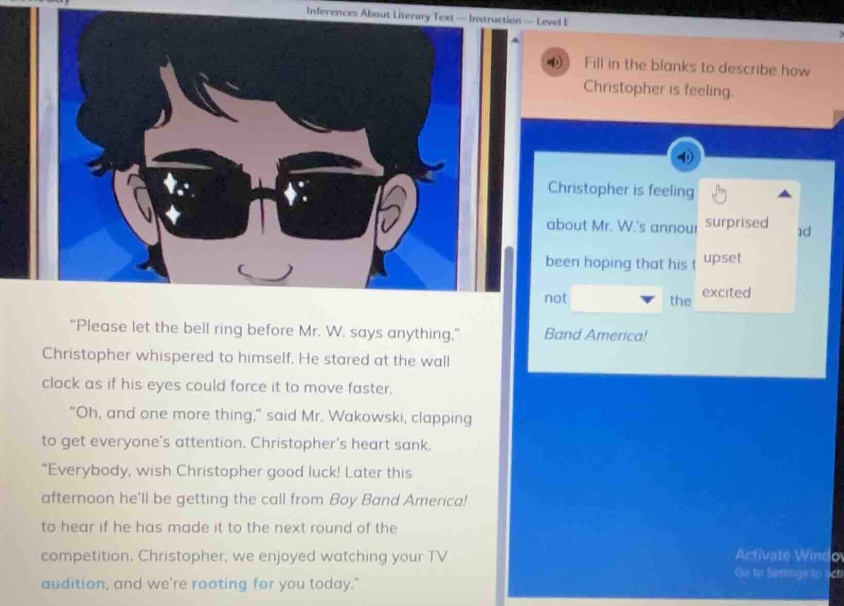 inferences about literary text — instruction — level i fill in the blan…