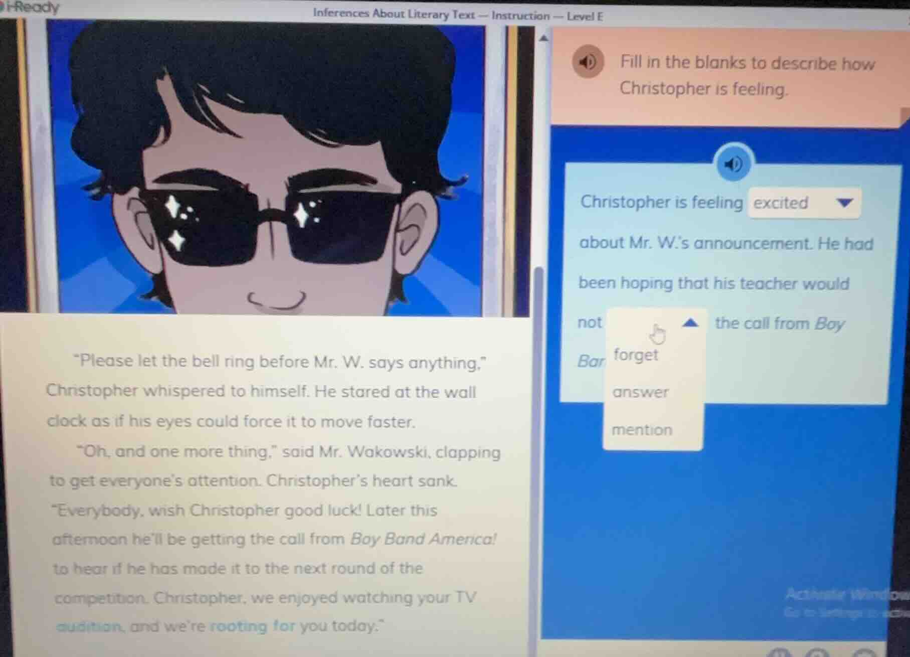 i-ready inferences about literary text — instruction — level e fill in …