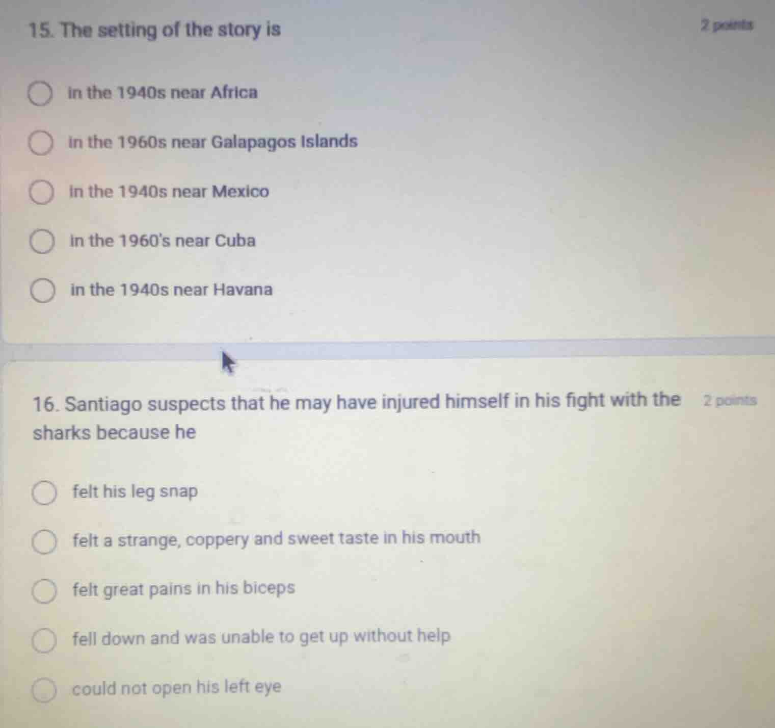 15. the setting of the story is2 pointsin the 1940s near africain the 1…