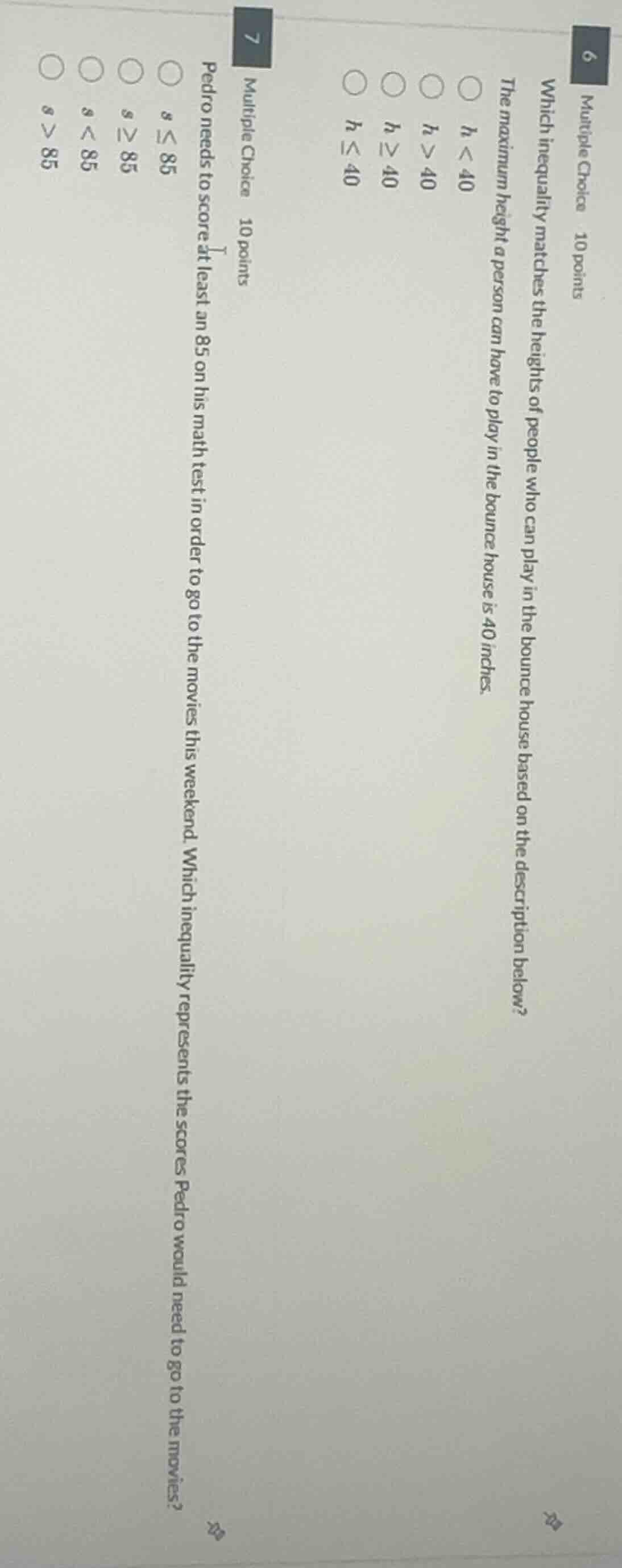 6 multiple choice 10 points which inequality matches the heights of peo…