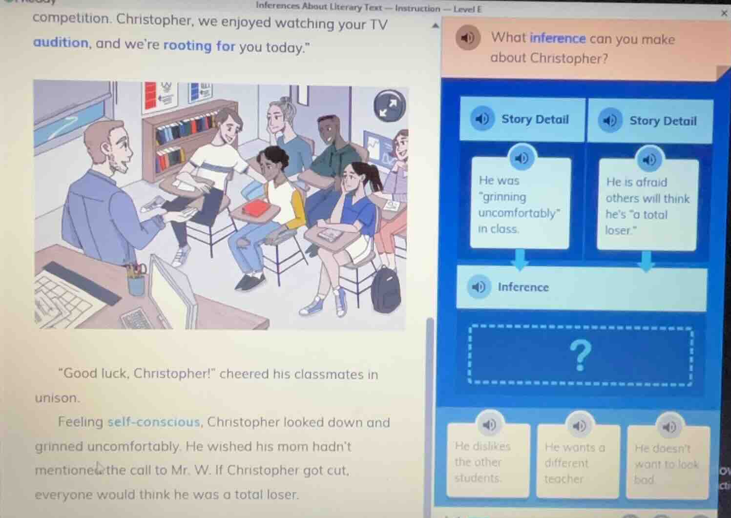 inferences about literary text — instruction — level e competition. chr…