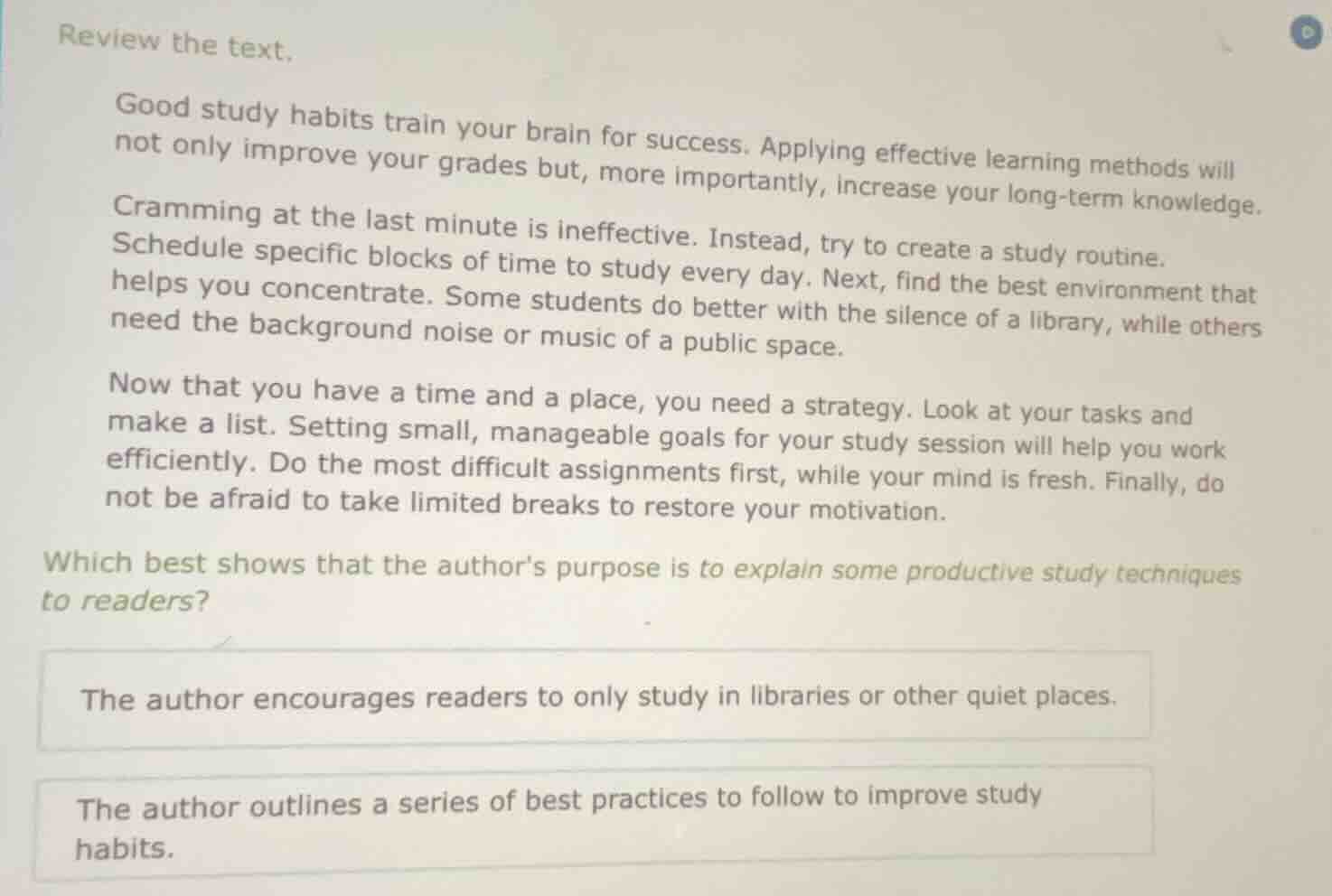 review the text. good study habits train your brain for success. applyi…