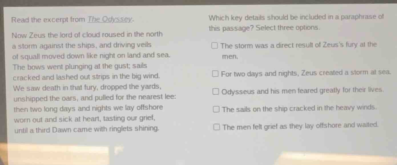 read the excerpt from the odyssey. now zeus the lord of cloud roused in…