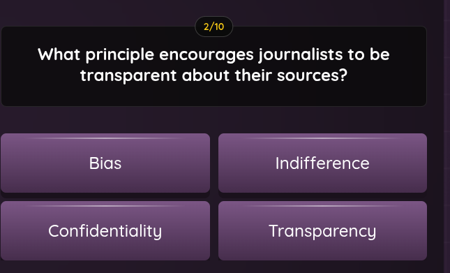 2/10 what principle encourages journalists to be transparent about thei…