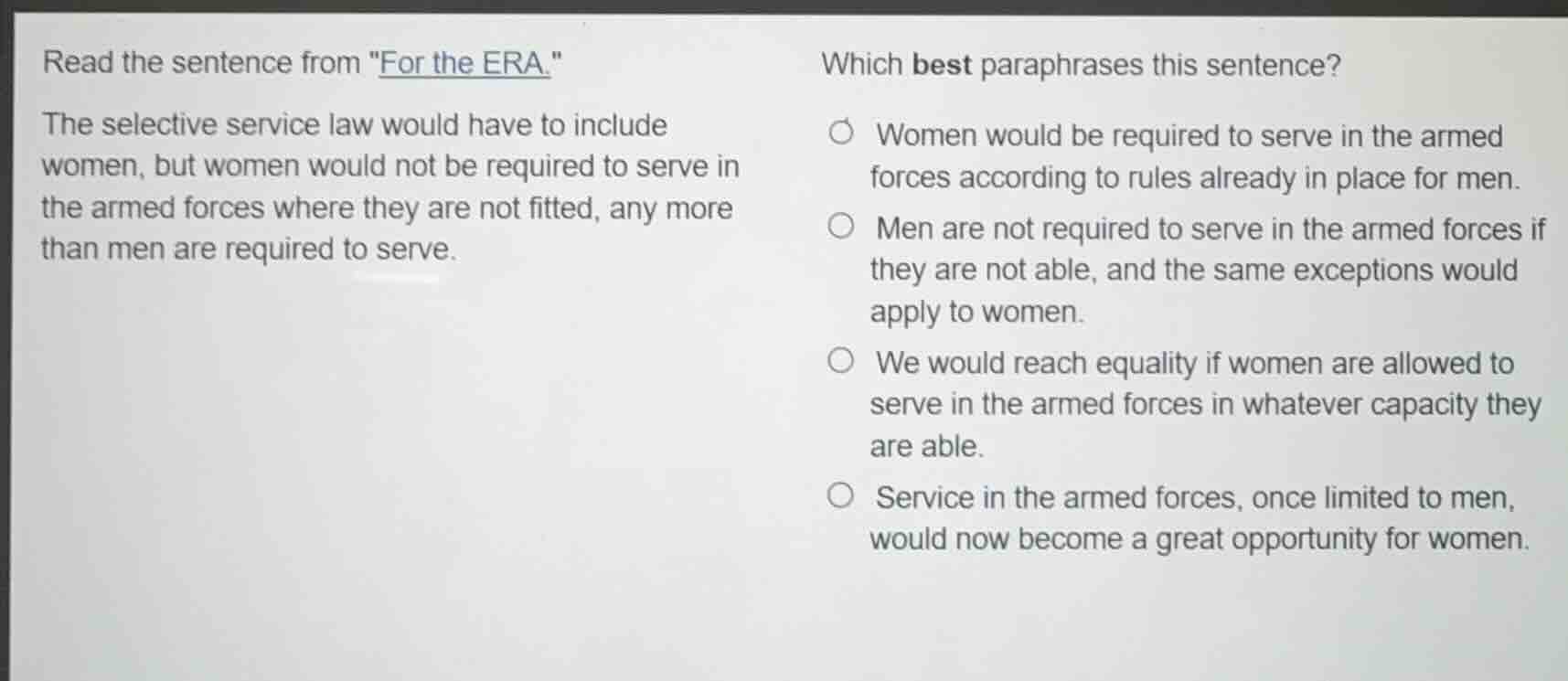 read the sentence from \for the era.\the selective service law would ha…
