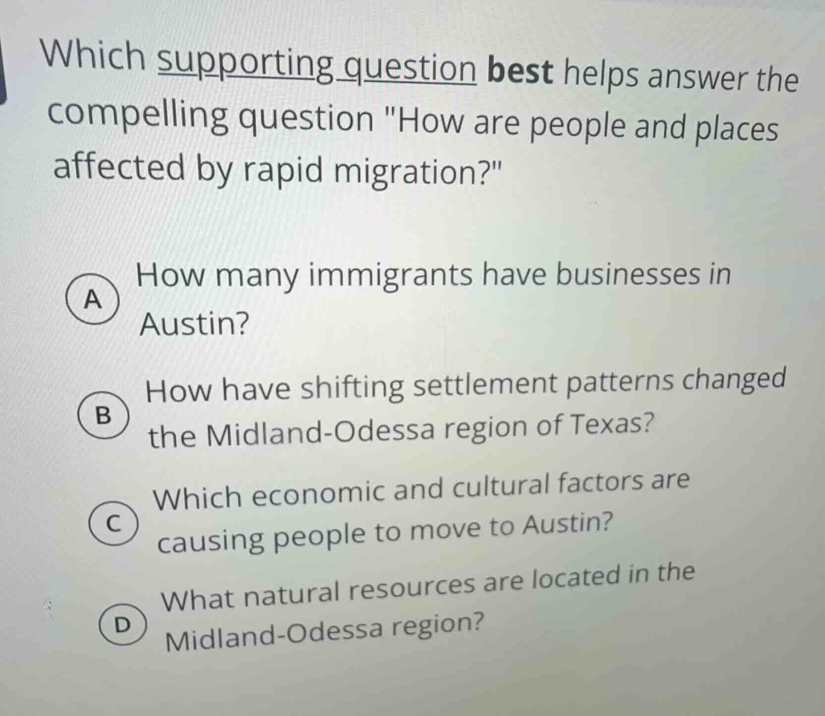 which supporting question best helps answer the compelling question \ho…