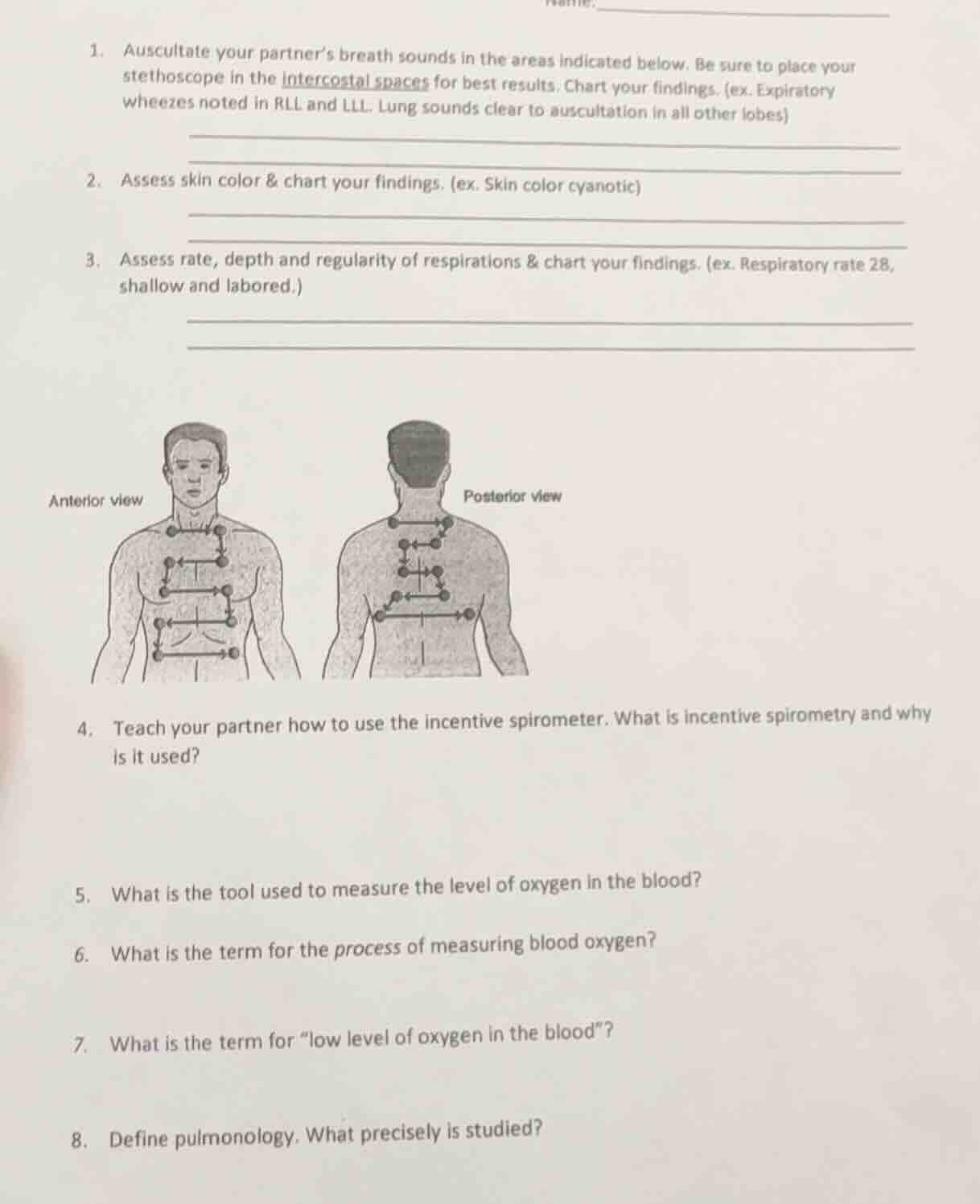 1. auscultate your partners breath sounds in the areas indicated below.…