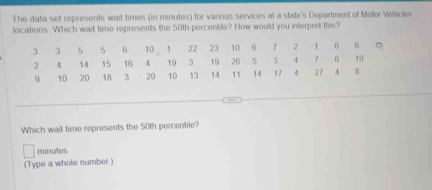 the data set represents wait times (in minutes) for various services at…