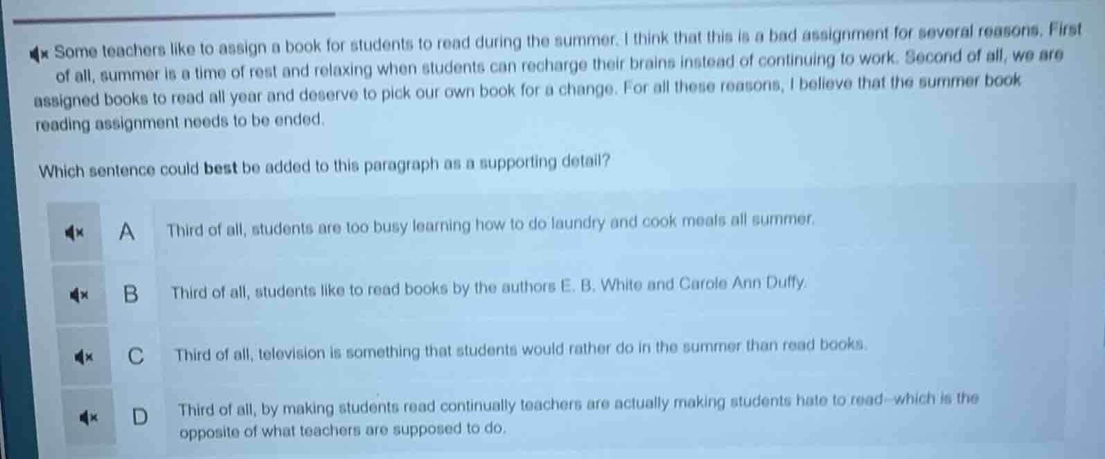 some teachers like to assign a book for students to read during the sum…