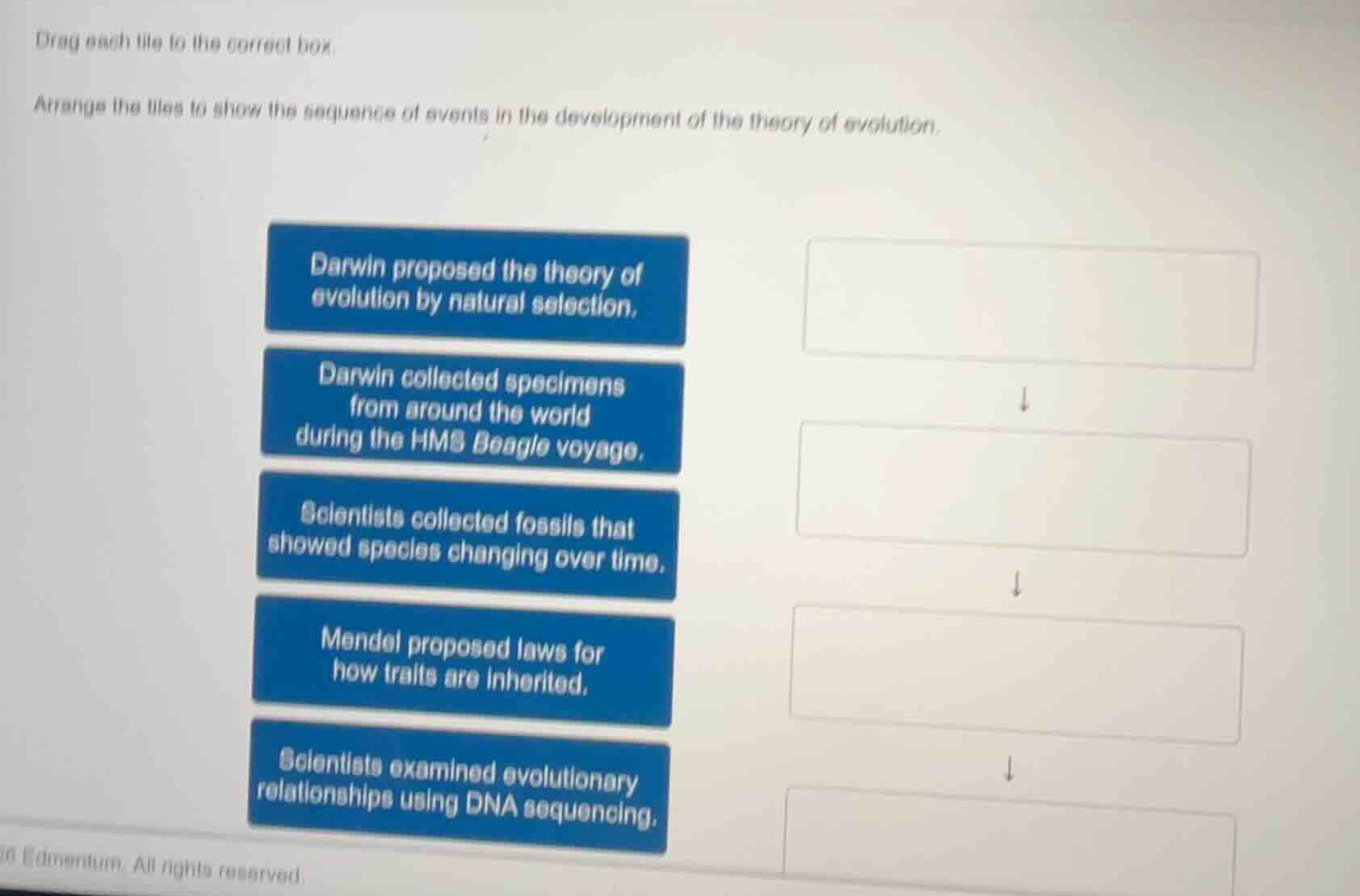 drag each tile to the correct box. arrange the tiles to show the sequen…