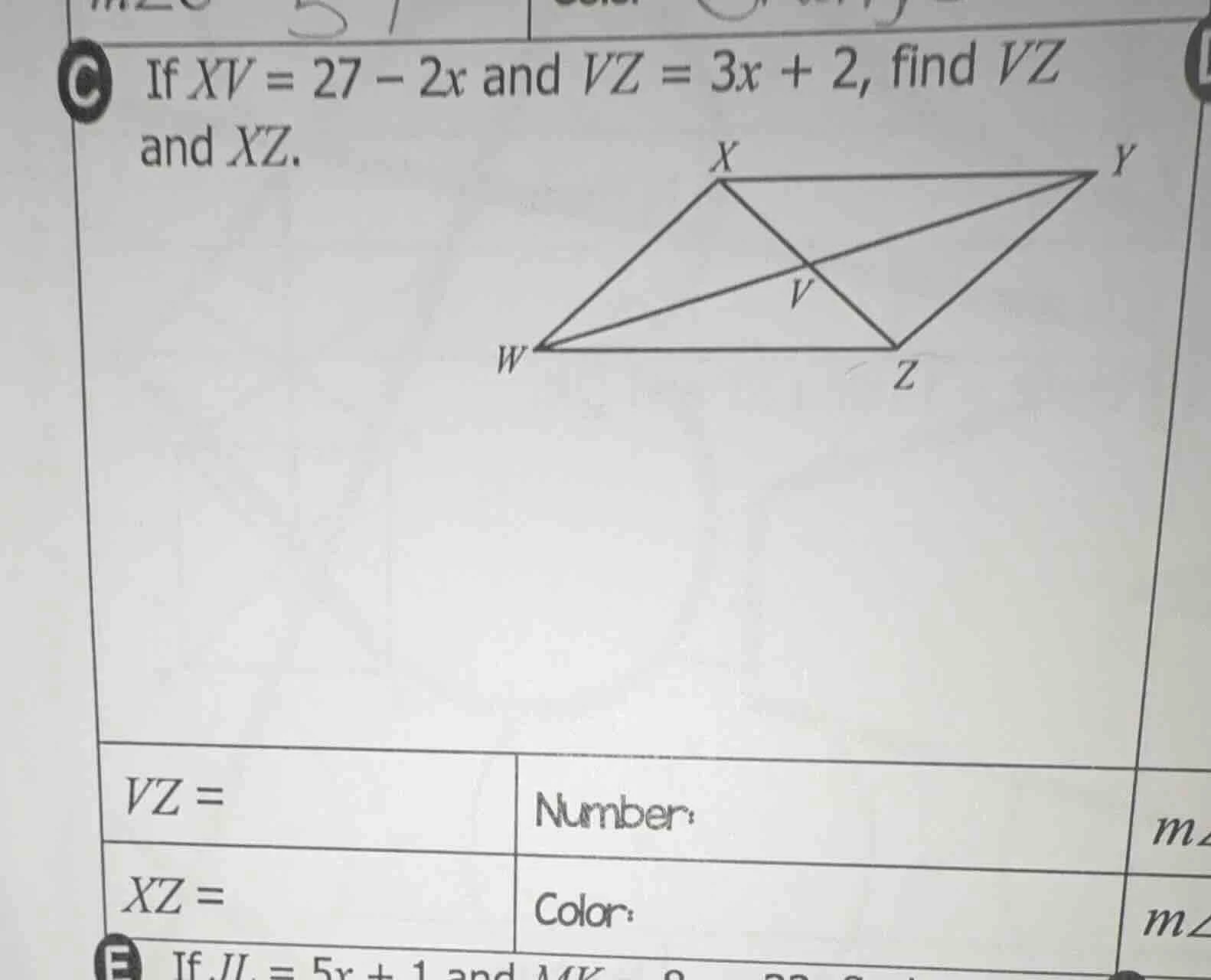 if $xv = 27 - 2x$ and $vz = 3x + 2$, find $vz$ and $xz$. $vz =$ $xz =$ …