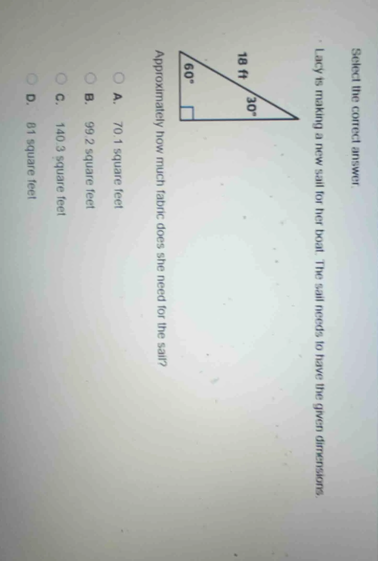 select the correct answer. lacy is making a new sail for her boat. the …