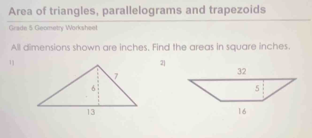 area of triangles, parallelograms and trapezoids grade 5 geometry works…