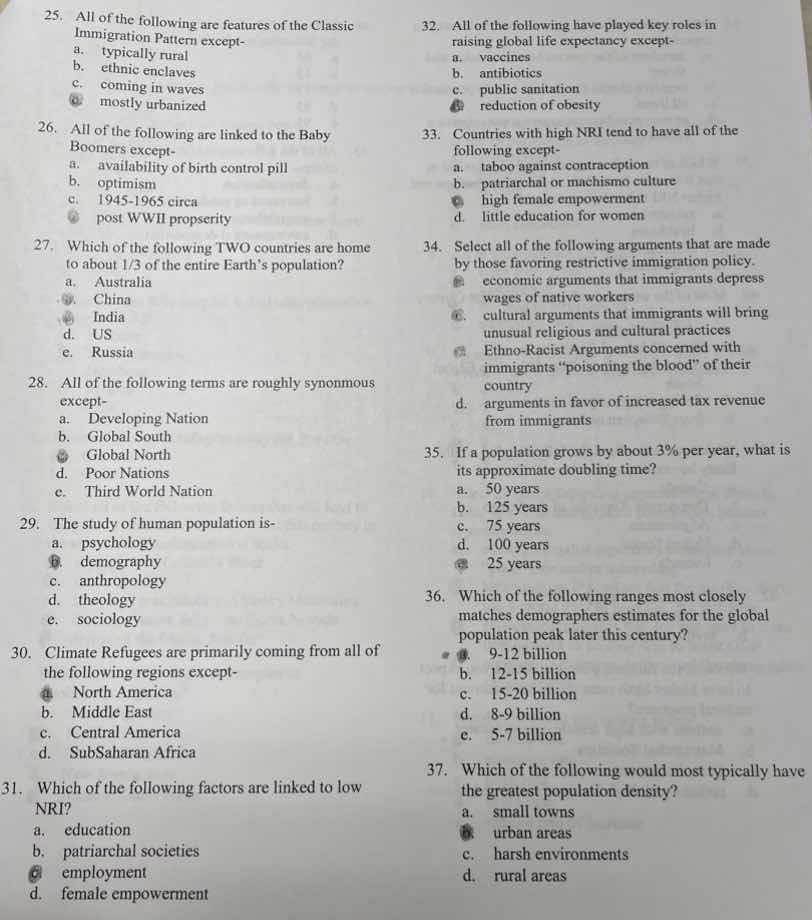 25. all of the following are features of the classic immigration patter…