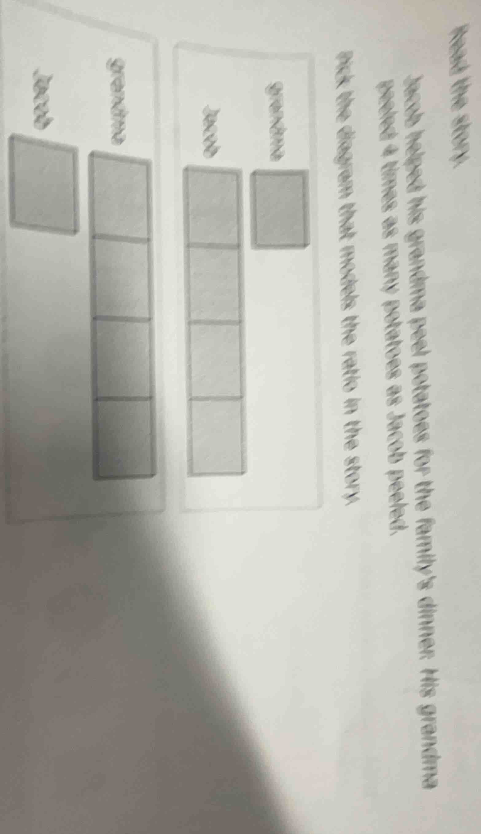 read the story:jacob helped his grandma peel potatoes for the familys d…