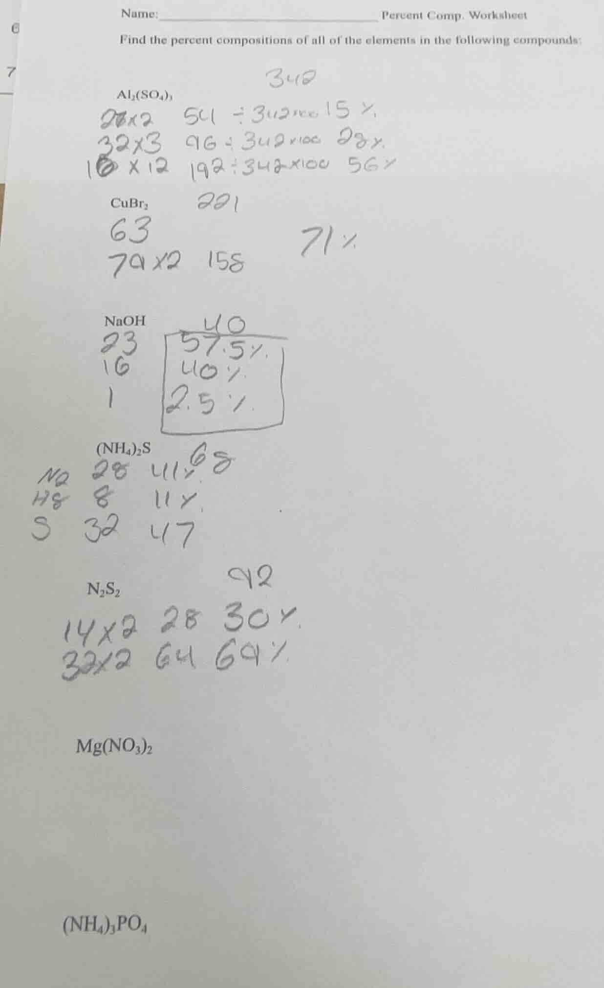 name: _________________________ percent comp. worksheet find the percen…