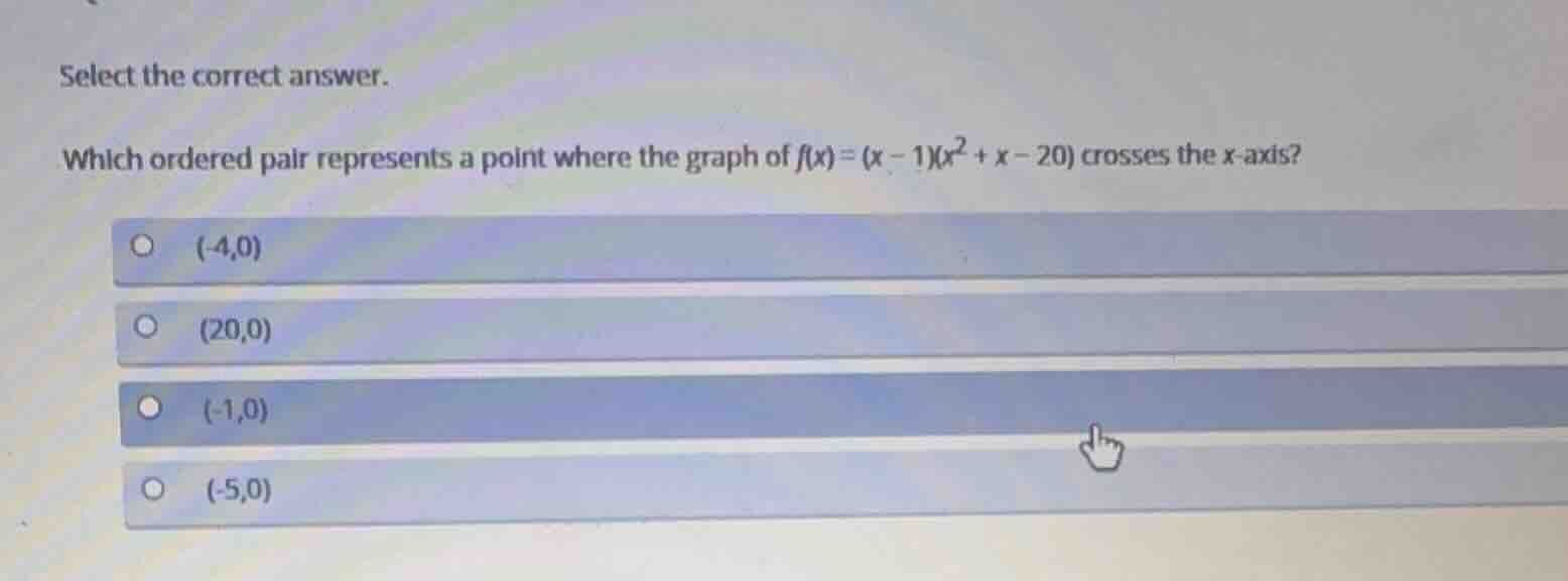 select the correct answer. which ordered pair represents a point where …