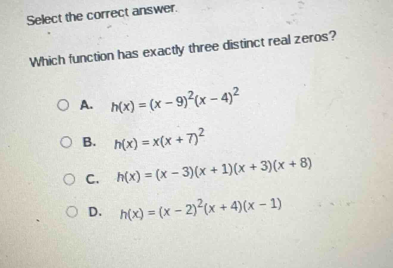 select the correct answer. which function has exactly three distinct re…