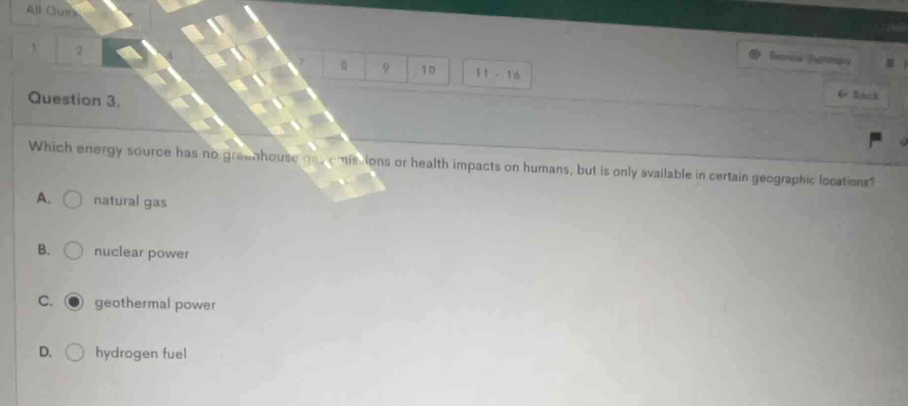 question 3. which energy source has no greenhouse gas emissions or heal…