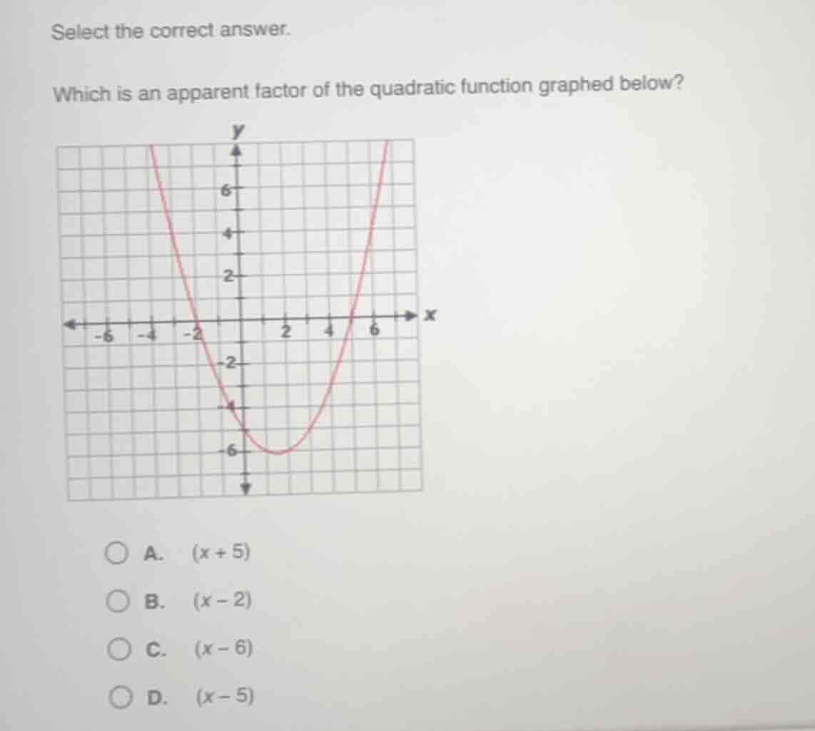 select the correct answer. which is an apparent factor of the quadratic…
