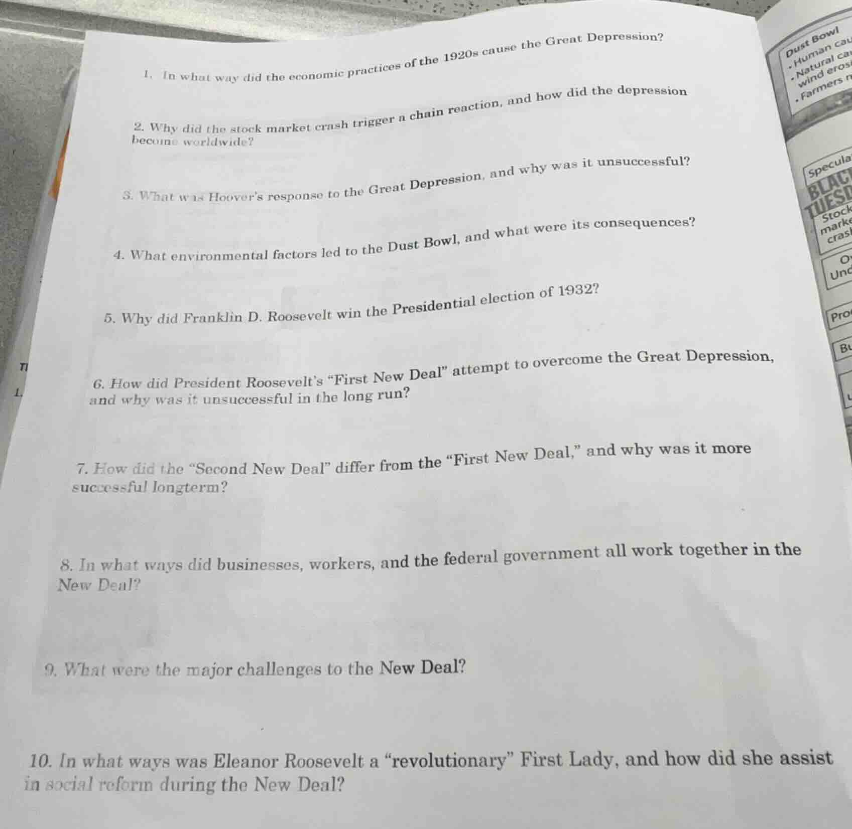 1. in what way did the economic practices of the 1920s cause the great …