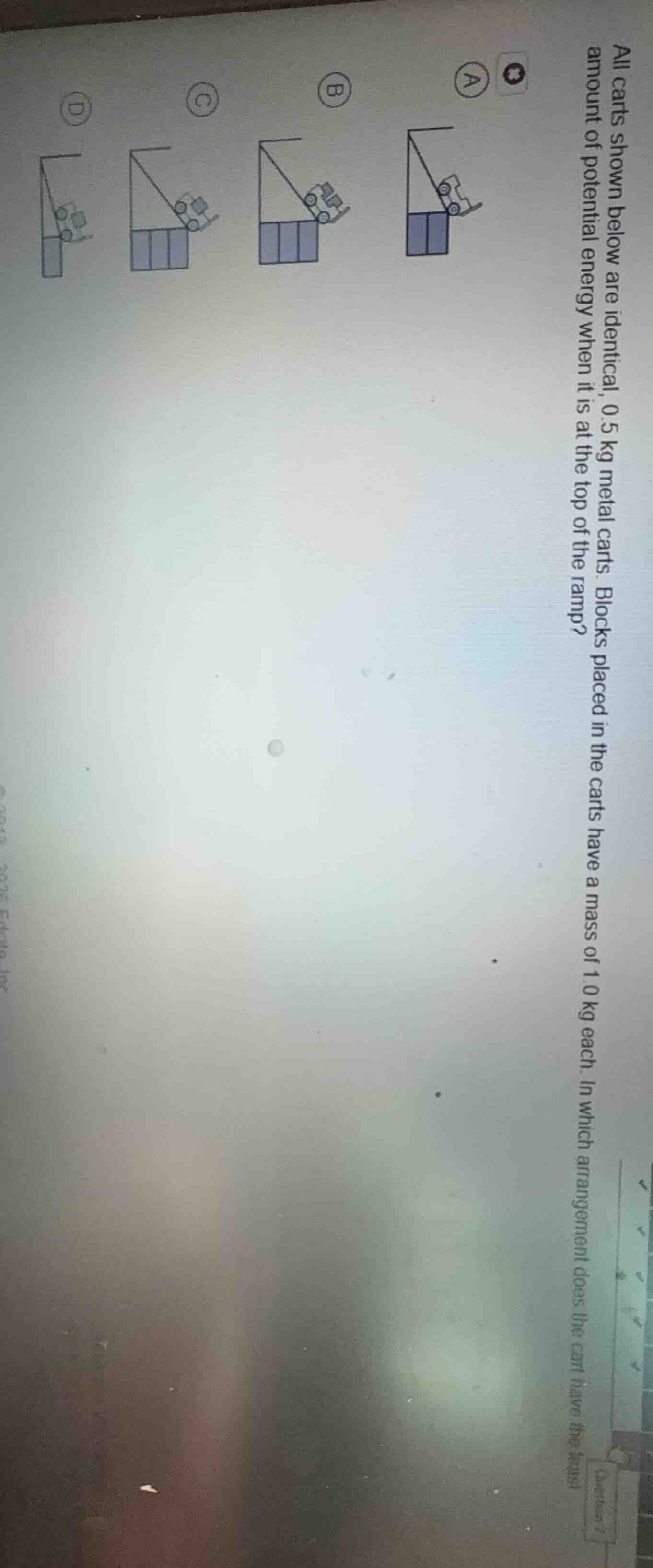 all carts shown below are identical, 0.5 kg metal carts. blocks placed …