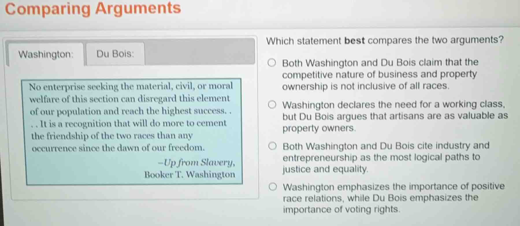 comparing arguments washington: du bois: no enterprise seeking the mate…