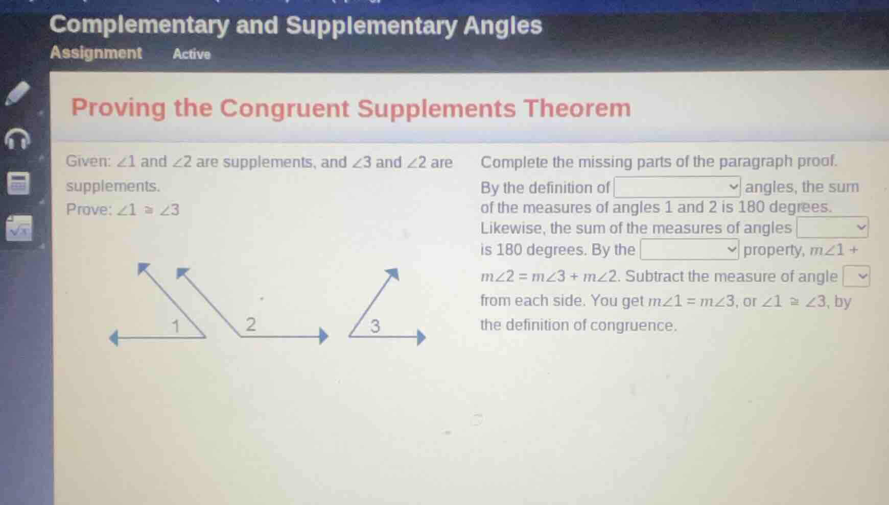 complementary and supplementary angles assignment active proving the co…