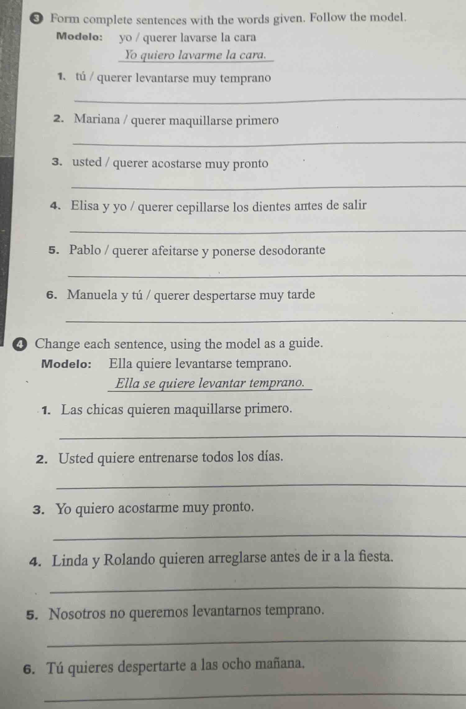 3 form complete sentences with the words given. follow the model. model…