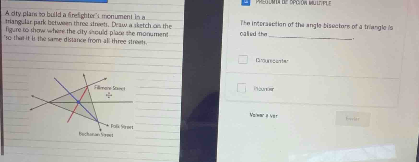 a city plans to build a firefighters monument in a triangular park betw…