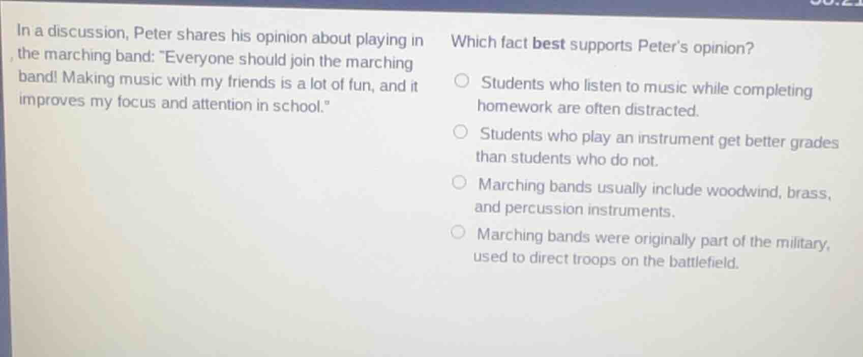 in a discussion, peter shares his opinion about playing in the marching…