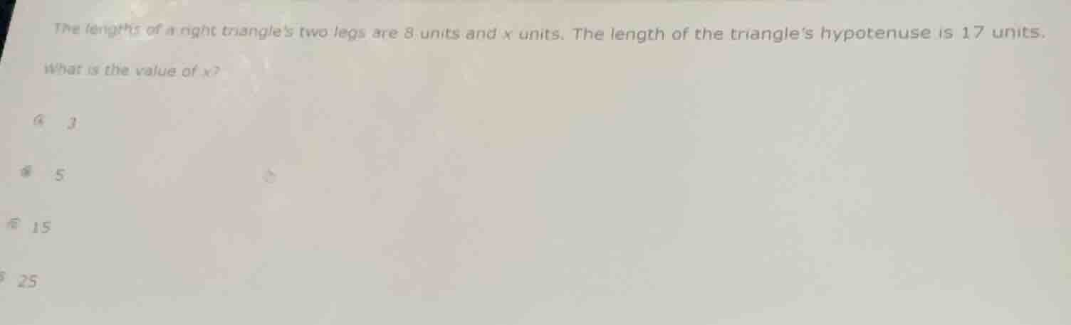 the lengths of a right triangles two legs are 8 units and x units. the …