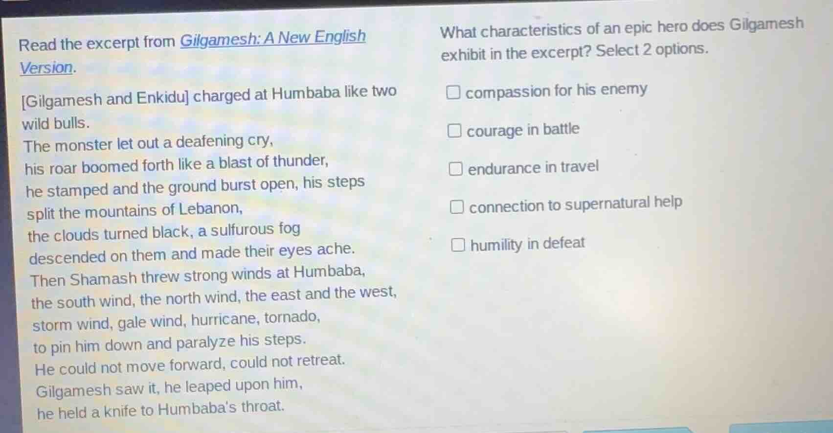 read the excerpt from gilgamesh: a new english version. gilgamesh and e…