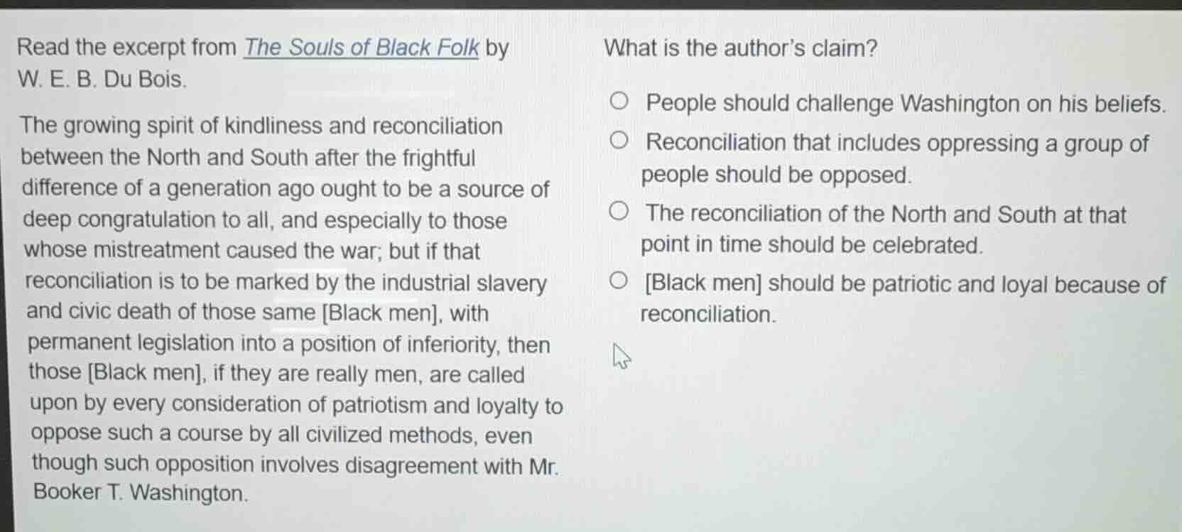 read the excerpt from the souls of black folk by w. e. b. du bois. the …