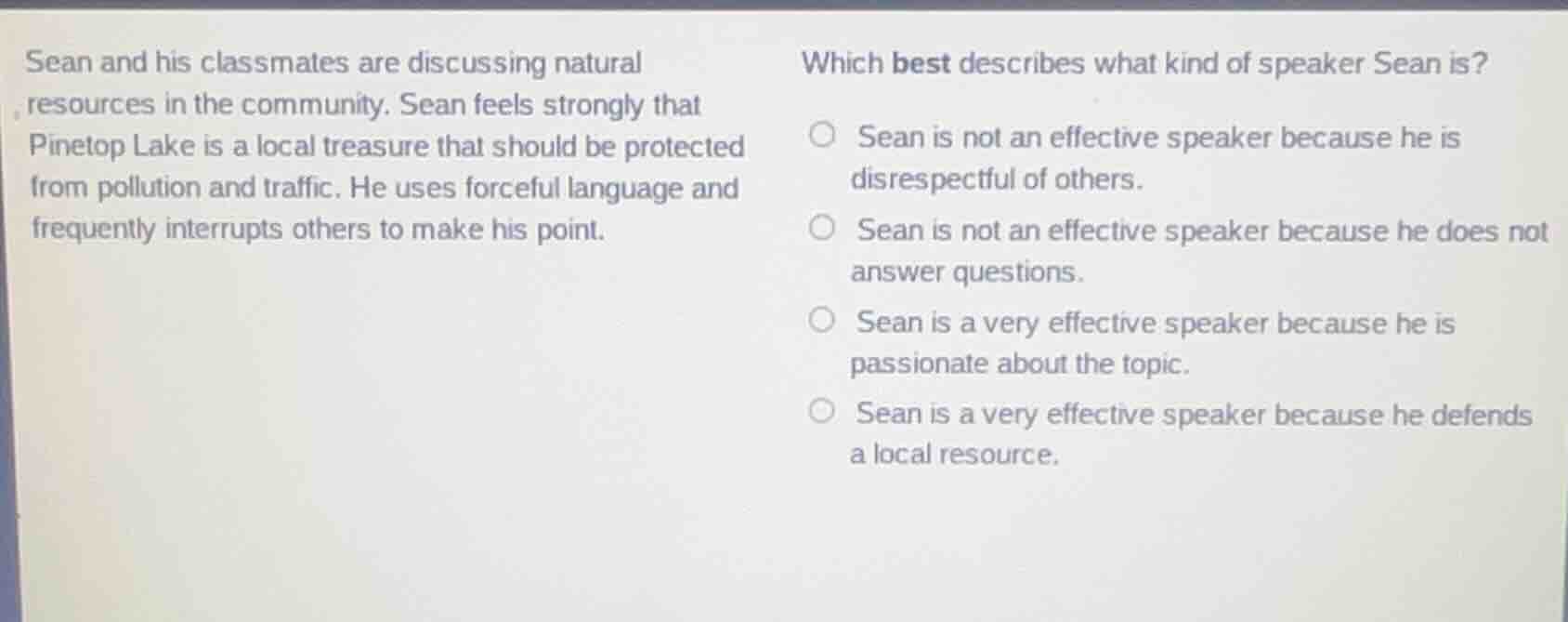 sean and his classmates are discussing natural resources in the communi…