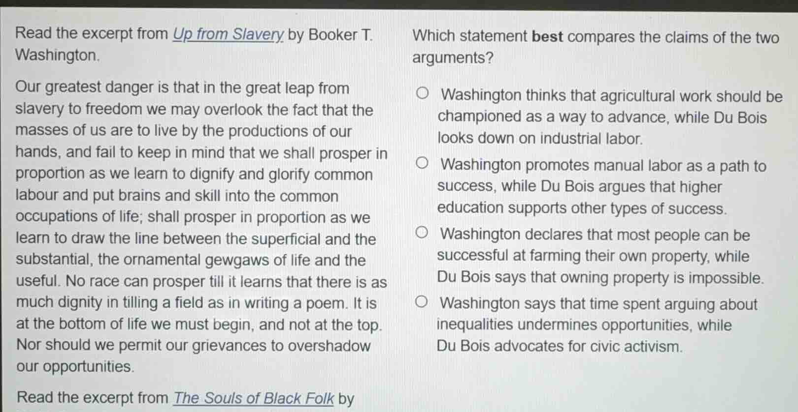 read the excerpt from up from slavery by booker t. washington. our grea…
