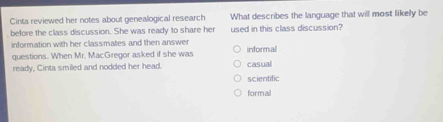 cinta reviewed her notes about genealogical research before the class d…