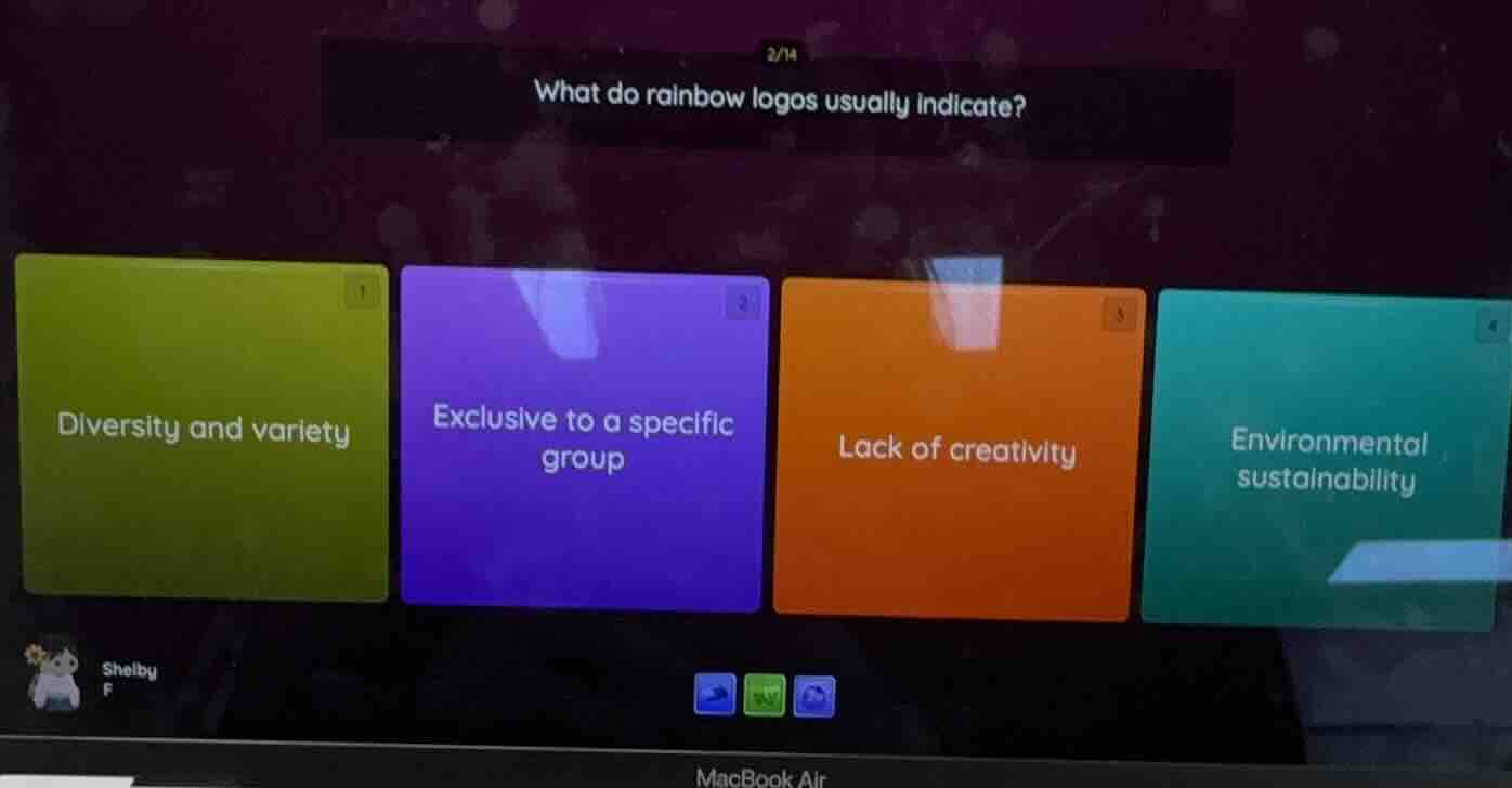 2/14 what do rainbow logos usually indicate? 1. diversity and variety 2…