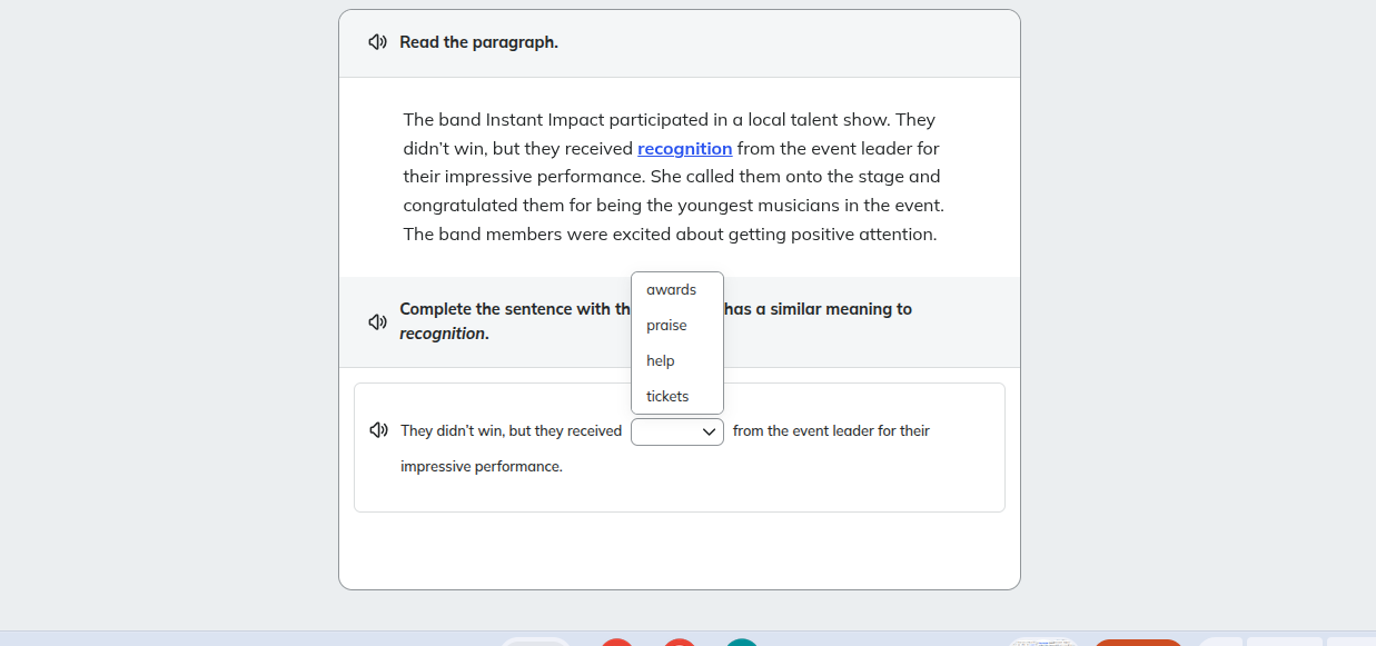 read the paragraph. the band instant impact participated in a local tal…