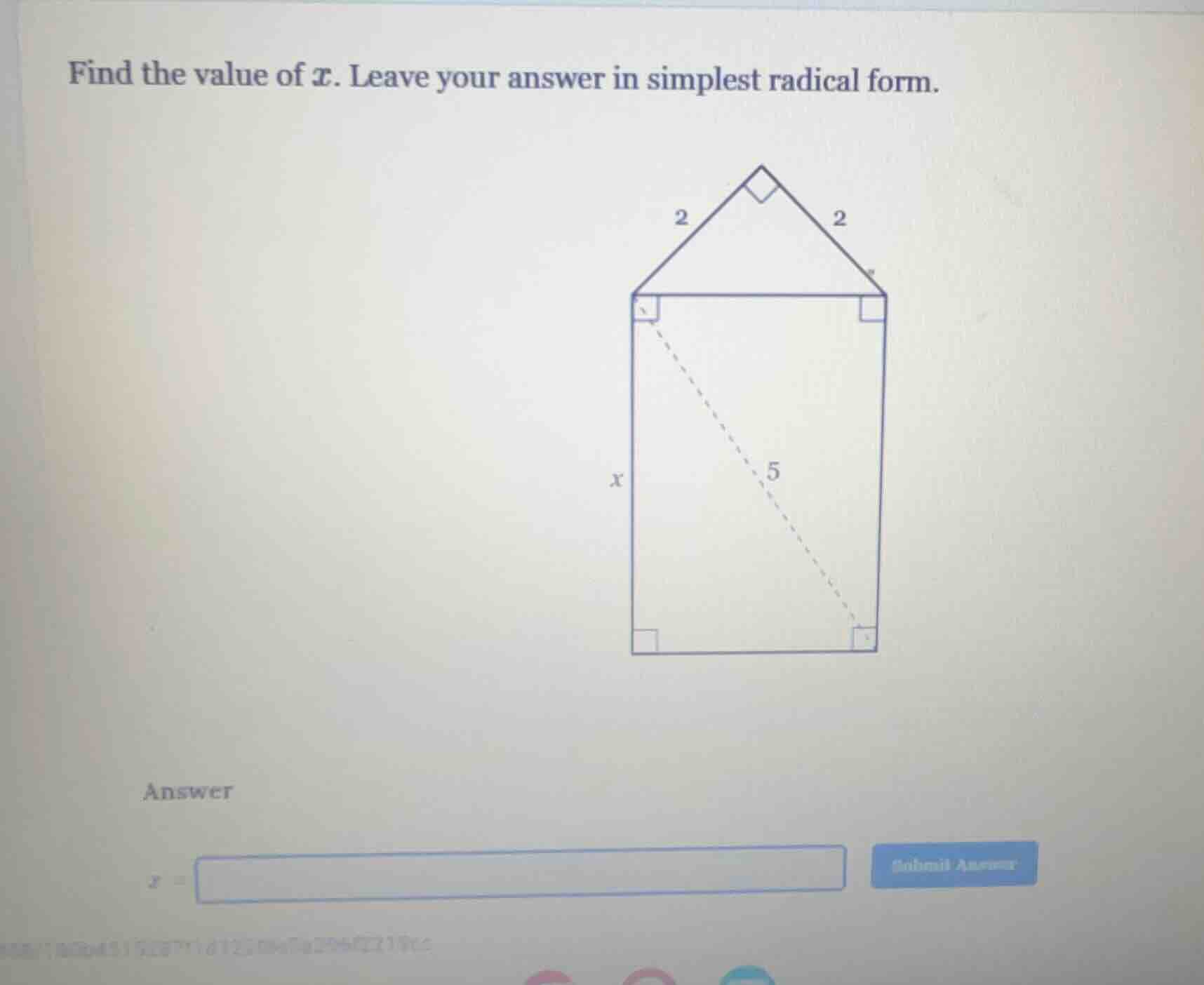 find the value of $x$. leave your answer in simplest radical form. answ…