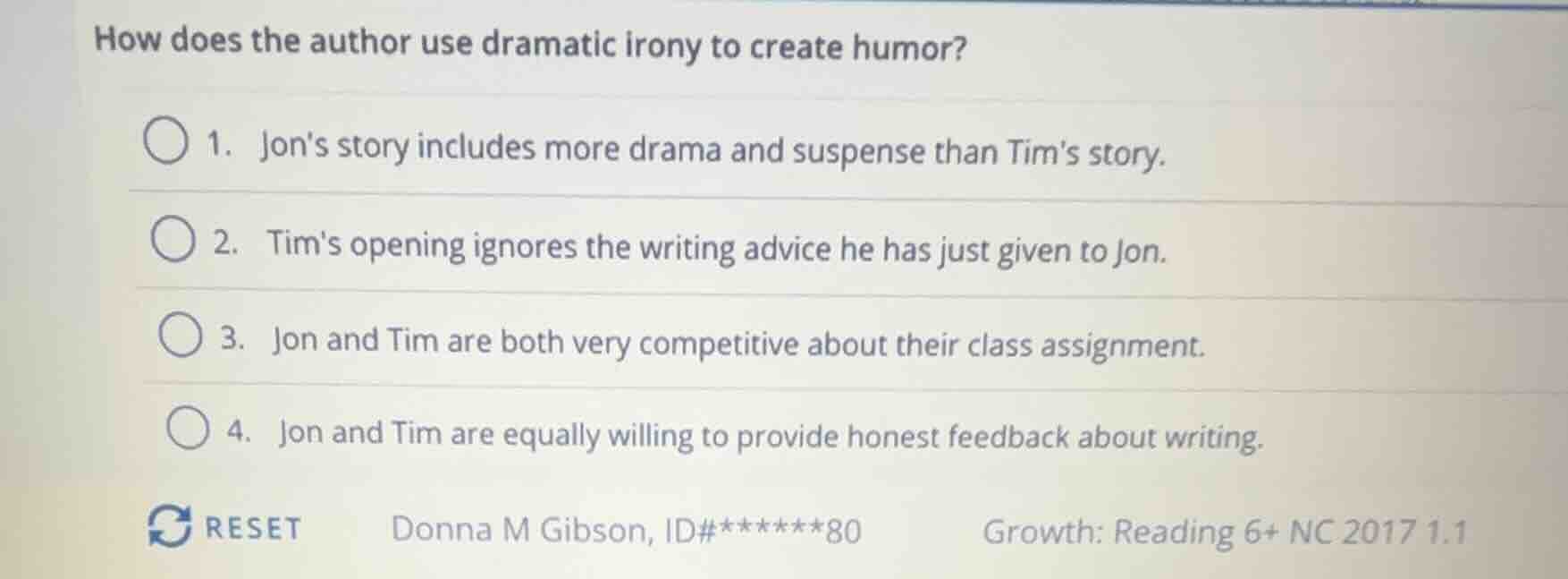 how does the author use dramatic irony to create humor? 1. jons story i…