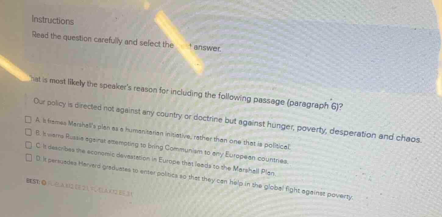 instructions read the question carefully and select the best answer. wh…