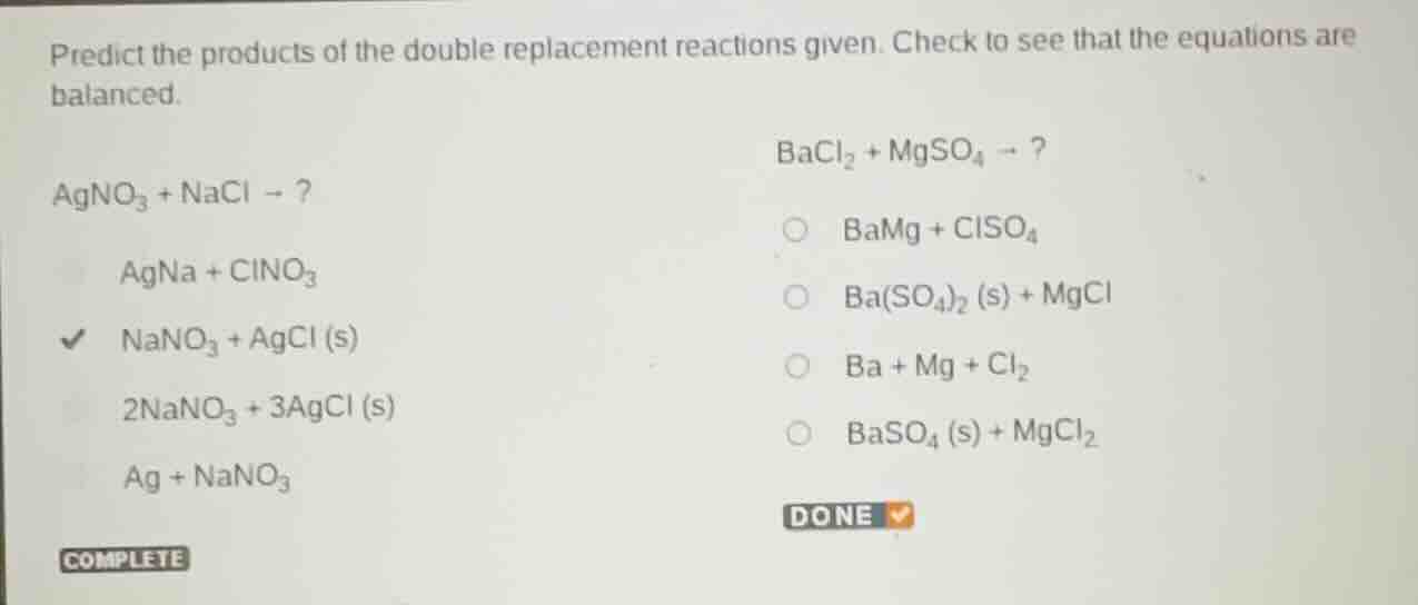 predict the products of the double replacement reactions given. check t…