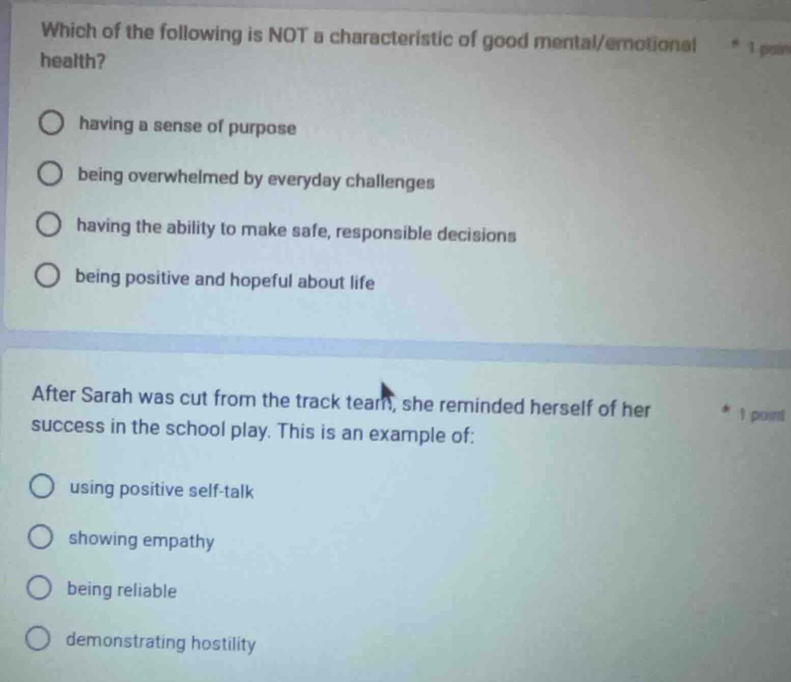 which of the following is not a characteristic of good mental/emotional…