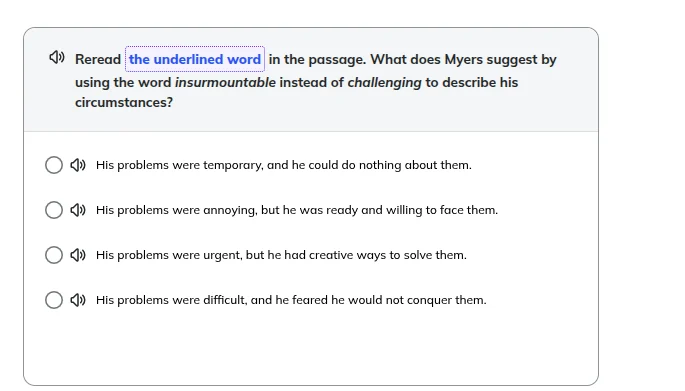 reread the underlined word in the passage. what does myers suggest by u…