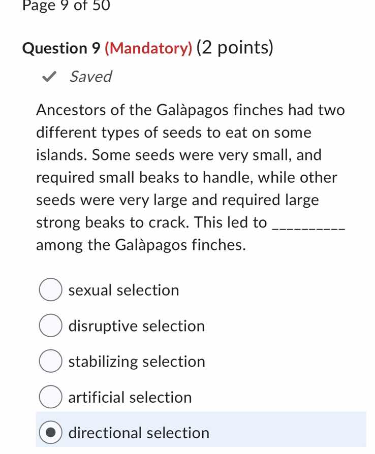 page 9 of 50 question 9 (mandatory) (2 points) ✓ saved ancestors of the…
