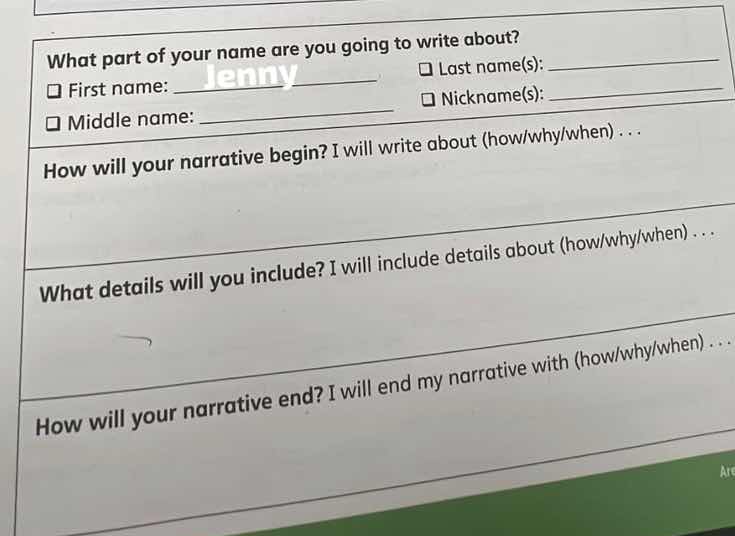 what part of your name are you going to write about?□ first name: jenny…