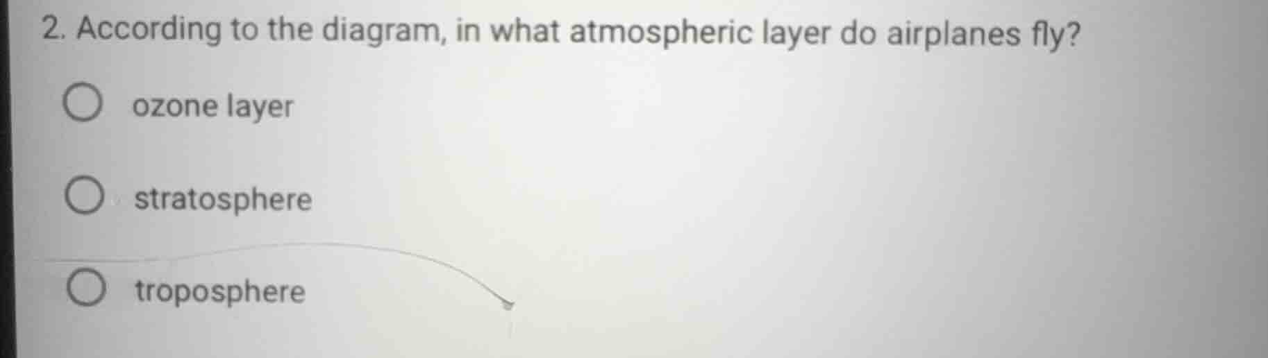 2. according to the diagram, in what atmospheric layer do airplanes fly…